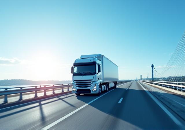 Heavy duty transport truck on transit